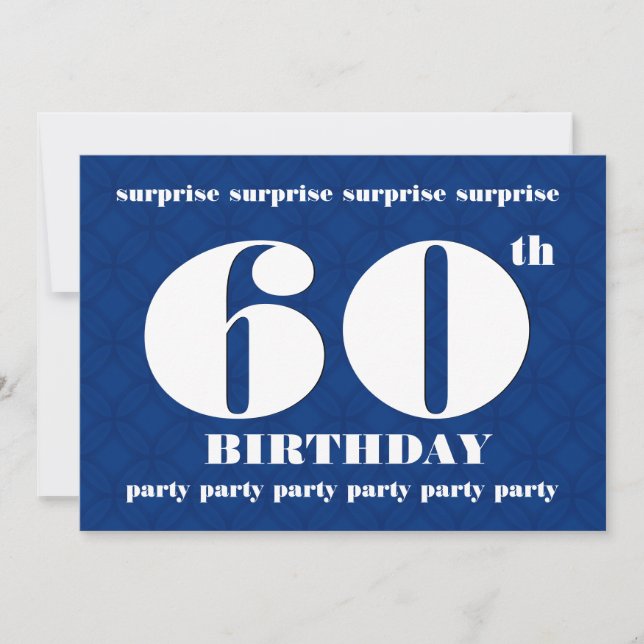 60th SURPRISE Modern Blue and White Birthday W081 Invitation (Front)