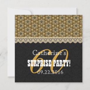 60th SURPRISE PARTY For Her A07 Black and Gold Invitation