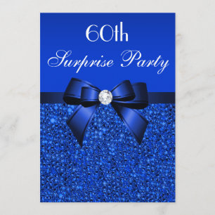 60th Surprise Party Royal Blue Sequins and Bow Invitation