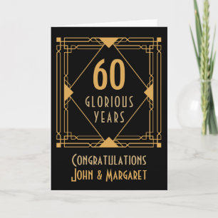 60th Wedding Anniversary Art Deco Names Gold Black Card