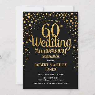 60th Wedding Anniversary - Black & Gold Invitation