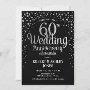 60th Wedding Anniversary - Black & Silver Invitation