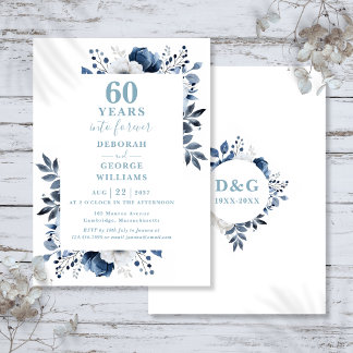 60th Wedding Anniversary Blue Floral Monogram Invitation