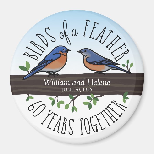 60th Wedding Anniversary, Bluebirds of a Feather Magnet (Front)