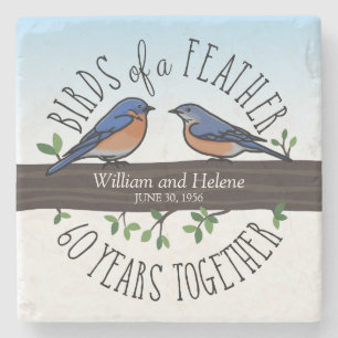 60th Wedding Anniversary, Bluebirds of a Feather Stone Coaster