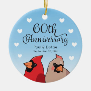 60th Wedding Anniversary, Cardinal Bird Pair Ceramic Ornament