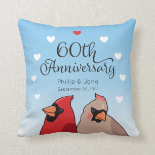 60th Wedding Anniversary, Cardinal Pair Cushion