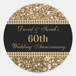 60th Wedding Anniversary Celebration Gold Glitter  Classic Round Sticker