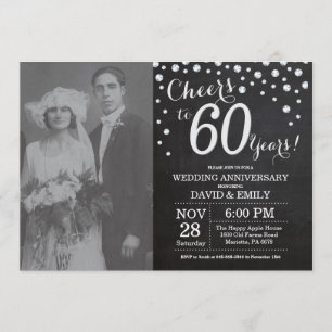 60th Wedding Anniversary Chalkboard Black Silver Invitation