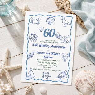 60th Wedding Anniversary Chic Hand Drawn Sea Life Invitation