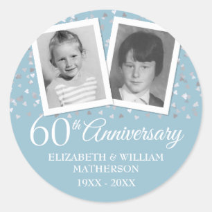60th Wedding Anniversary Childhood Photos Classic Round Sticker