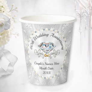 60th Wedding Anniversary Cups, Personalised Paper Cups