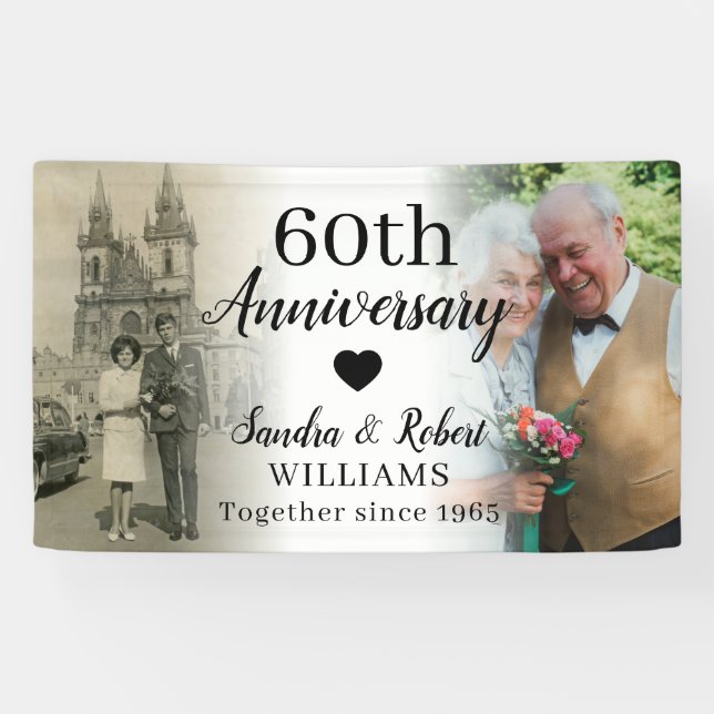 60th Wedding Anniversary Custom 2 Photo Collage Banner (Horizontal)