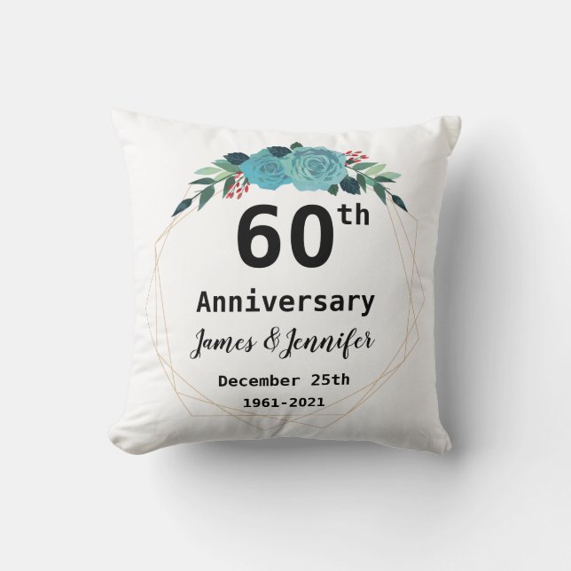 60th Wedding Anniversary Custom Names and Year Cushion (Front)