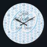 60th Wedding Anniversary Diamond Celebration Large Clock<br><div class="desc">Beautifully personalised with your names and dates over a delicate "60" (or monogram initial) on a delicate diamond background. Use for anniversary celebrations or more. Designed by Pure Piglet© at www.zazzle.com/purepiglet*.</div>