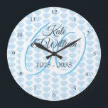 60th Wedding Anniversary Diamond Celebration Large Clock<br><div class="desc">Beautifully personalised with your names and dates over a delicate "60" (or monogram initial) on a delicate diamond background. Use for anniversary celebrations or more. Designed by Pure Piglet© at www.zazzle.com/purepiglet*.</div>