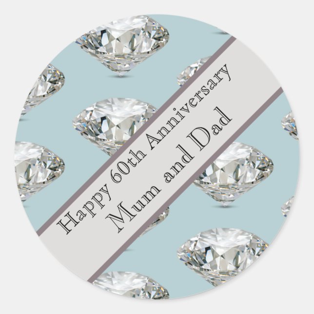 60th Wedding Anniversary Diamond   Classic Round Sticker (Front)