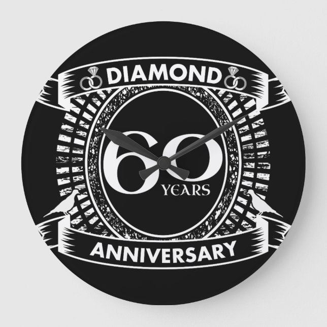 60th wedding anniversary diamond crest large clock (Front)