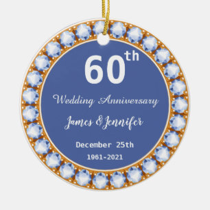 60th Wedding Anniversary diamond Custom Names Ceramic Ornament