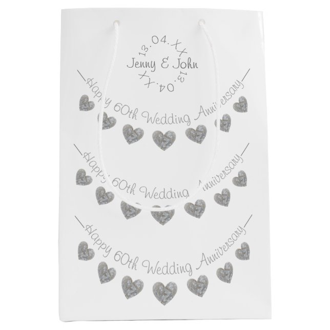 60th Wedding Anniversary diamond heart Medium Gift Bag (Front)
