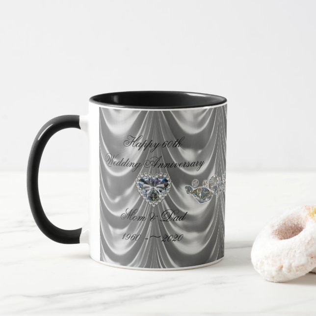 60th Wedding Anniversary Diamond Heart Mug (With Donut)