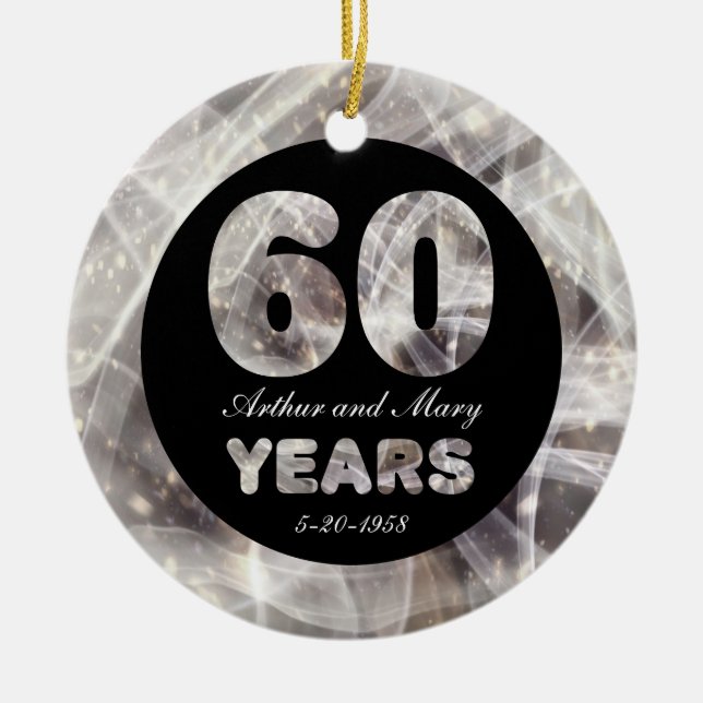 60th Wedding Anniversary Diamond Party Lights Ceramic Ornament (Front)