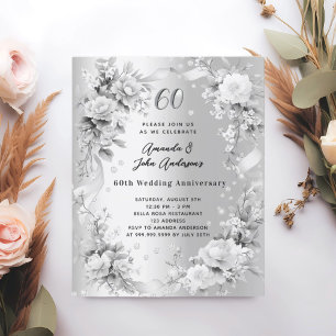 60th wedding anniversary diamond silver invitation
