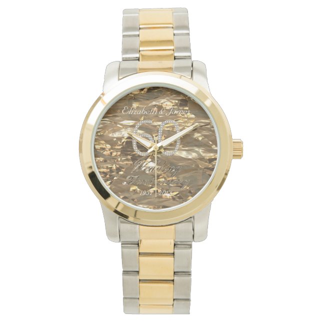 60th Wedding Anniversary Diamond Wedding Gold Chic Watch (Front)