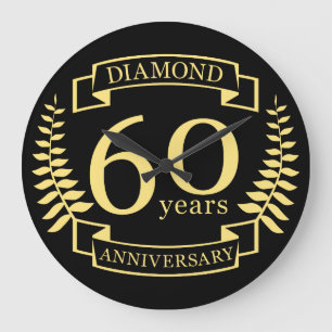 60th Wedding ANNIVERSARY diamond yellow Large Clock