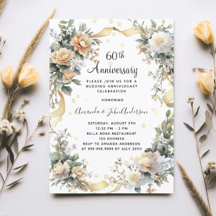 60th wedding anniversary diamonds yellow florals invitation