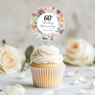 60th Wedding Anniversary Elegant Script Floral Classic Round Sticker