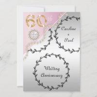 60th Wedding Anniversary Embossed Silver Rose Gold