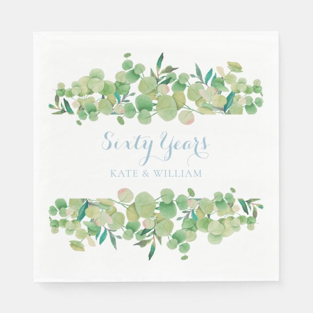 60th Wedding Anniversary Eucalyptus Greenery Napkin (Front)