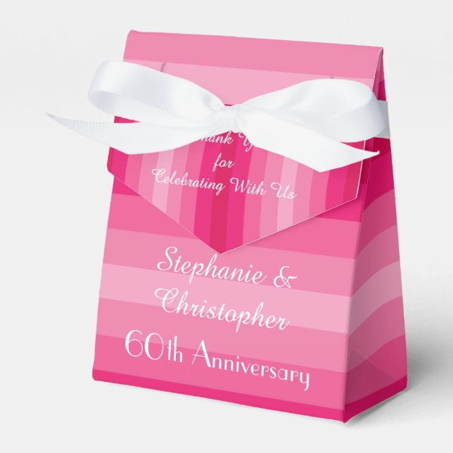 60th Wedding Anniversary Favour Box, Pink Stripes Favour Box (Front Side)
