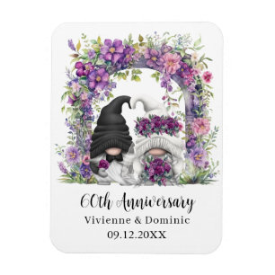 60th Wedding Anniversary Gnome Purple Floral Magnet