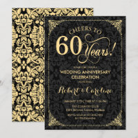 60th Wedding Anniversary - Gold Black Damask