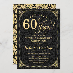 60th Wedding Anniversary - Gold Black Damask Invitation