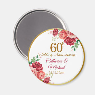 60th Wedding Anniversary Gold Frame Floral Magnet