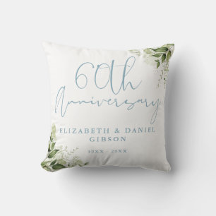 60th Wedding Anniversary Greenery Floral Photo Cushion