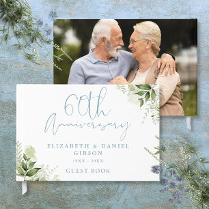 60th Wedding Anniversary Greenery Floral Photo Guest Book