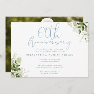 60th Wedding Anniversary Greenery Floral Photo Invitation