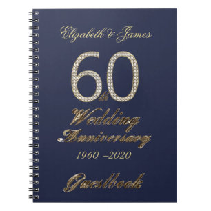 60th Wedding Anniversary Guest Book Gold Diamonds