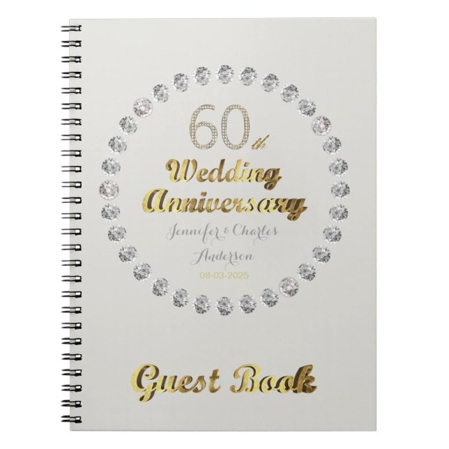 60th Wedding Anniversary Guest Book Gold Diamonds (Front)