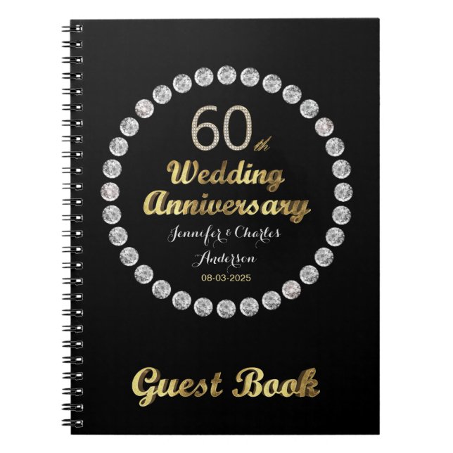 60th Wedding Anniversary Guest Book Gold Diamonds (Front)