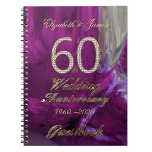60th Wedding Anniversary Guest Book Gold Purple