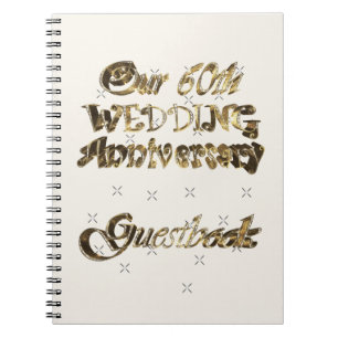60th Wedding Anniversary Guest Book Gold White