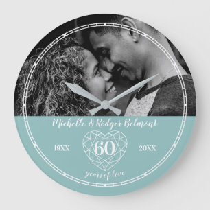 60th Wedding Anniversary heart diamond  Large Clock