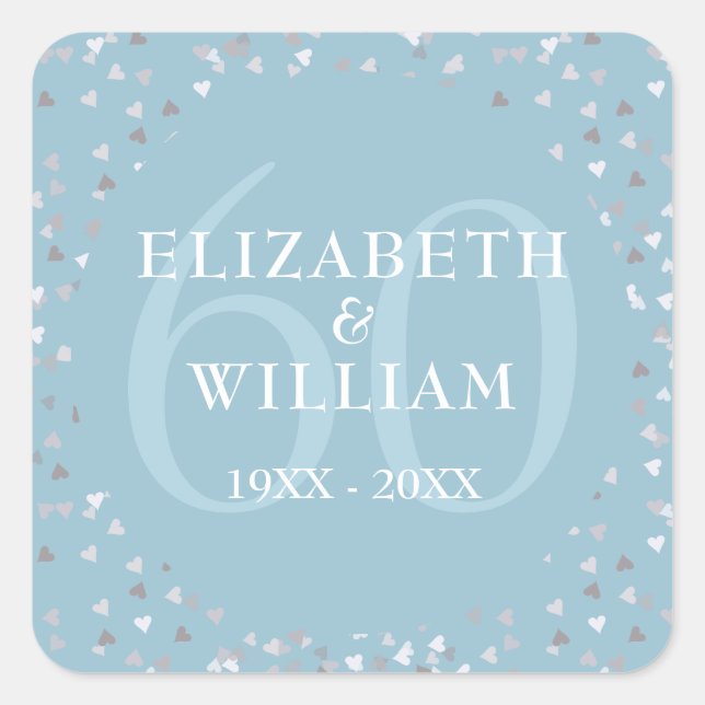 60th Wedding Anniversary Hearts Confetti Square Sticker (Front)