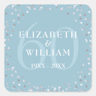 60th Wedding Anniversary Hearts Confetti Square Sticker