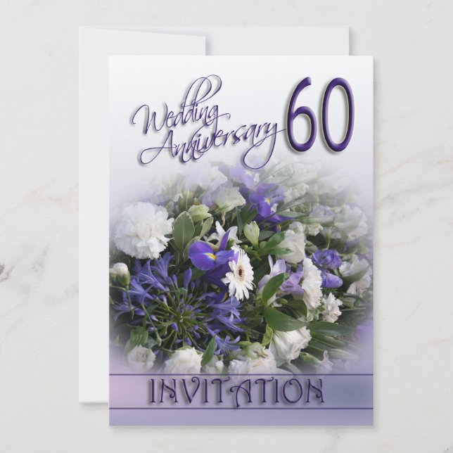 60th Wedding Anniversary Invitation Blue Flowers (Front)
